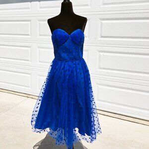 Royal Blue Swiss Dot Dandridge Strapless Prom Formal Dress Gown Small